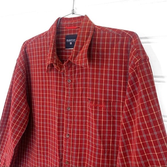 FILA SPORT THE COLLECTION RED FRONT POCKET PLAID BUTTON  DOWN COTTON MEN LARGE - Picture 5 of 12